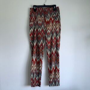 Spacegirlz Boho Chevron Zigzag High Rise Skinny Pants Red Brown Size 11